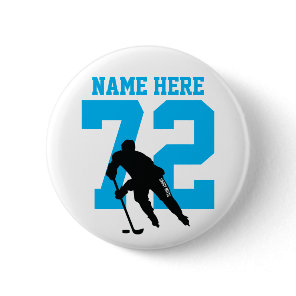 Personalized Hockey Player Name Number Turquoise Button