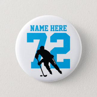 Personalized Hockey Player Name Number Turquoise Button
