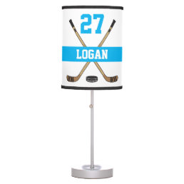 Personalized Hockey Player Name Number Turquoise Table Lamp