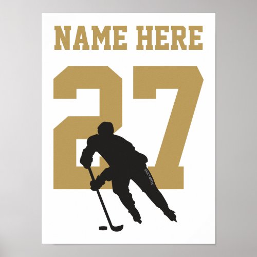 Personalized Hockey Player Number Black and Golden Poster