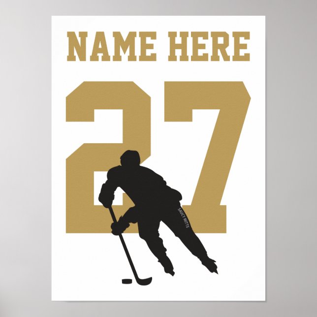 Personalized Hockey Player Number Black and Golden Poster (Front)