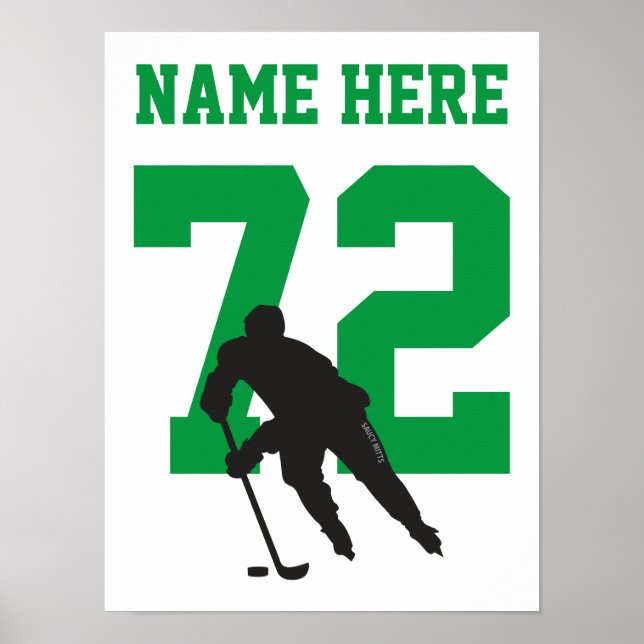 Personalized Hockey Player Number Green Poster (Front)