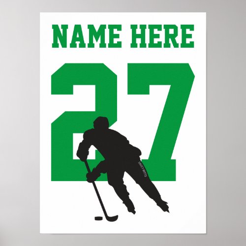 Personalized Hockey Player Number Green Poster