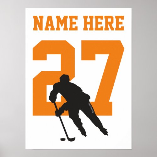 Personalized Hockey Player Number Orange Poster
