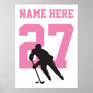 Personalized Hockey Player Number Pink Girls Poster
