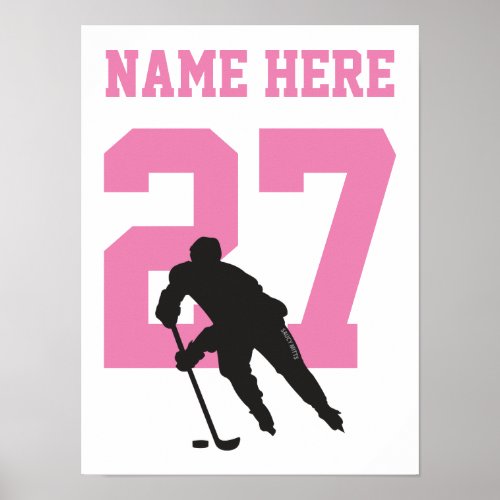 Personalized Hockey Player Number Pink Girls Poster