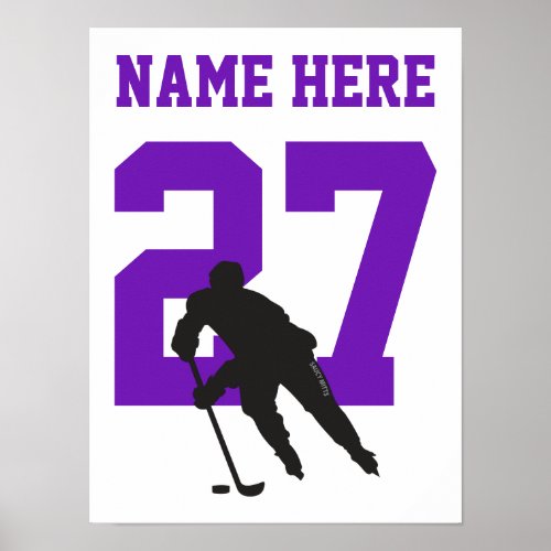 Personalized Hockey Player Number Purple Poster