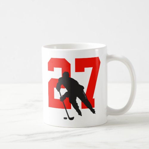 Personalized Hockey Player Number Red Coffee Mug