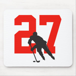Personalized Hockey Player Number Red Mouse Pad