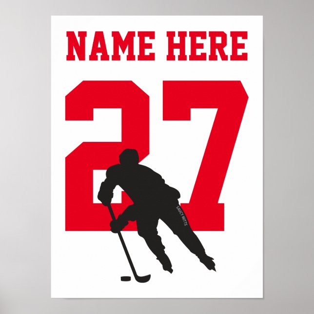 Personalized Hockey Player Number Red Poster (Front)