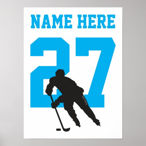 Personalized Hockey Player Number Turquoise Blue Poster
