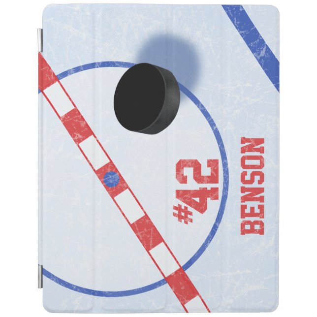 Personalized Hockey Players Center Ice & Puck iPad Smart Cover (Front)