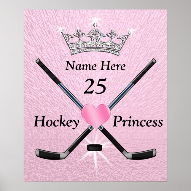 Personalized Hockey Posters for Girls, Princess (Front)