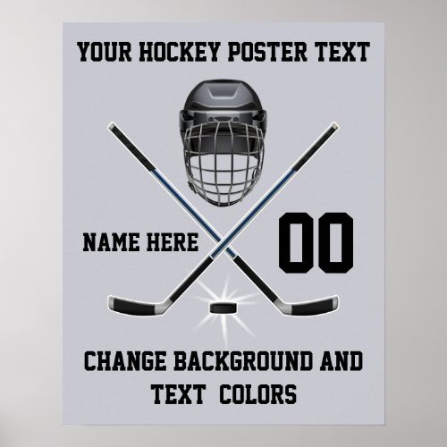 Personalized Hockey Posters Your Text and Colors Poster