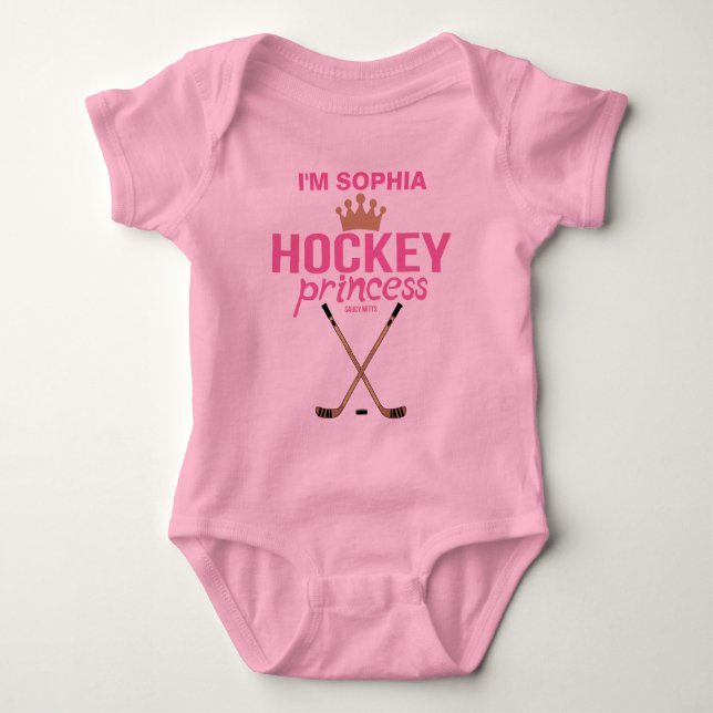 Personalized Hockey Princess Baby Girl Name Pink Bodysuit (Front)