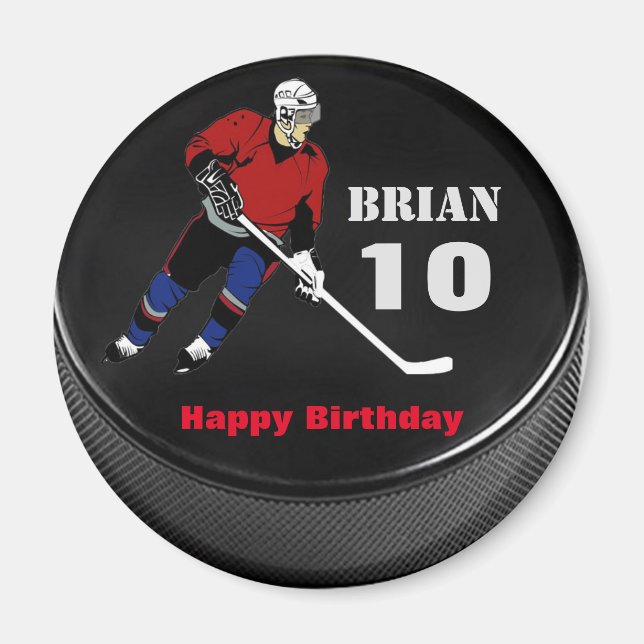 Personalized Hockey Puck Birthday Magnet (Front)