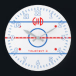 Personalized Hockey Rink Diagram on a Large Clock<br><div class="desc">A fine sporty custom hockey rink diagram design on a custom clock face you can also personalize with text and a monogram to make it as unique as you are. Personalize it with 2 lines of text. A great gift idea for gatherings, celebrations and occasions. Use the "Contact this Designer"...</div>