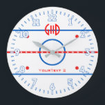Personalized Hockey Rink Diagram on a Large Clock<br><div class="desc">A fine sporty custom hockey rink diagram design on a custom clock face you can also personalize with text and a monogram to make it as unique as you are. Personalize it with 2 lines of text. A great gift idea for gatherings, celebrations and occasions. Use the "Contact this Designer"...</div>