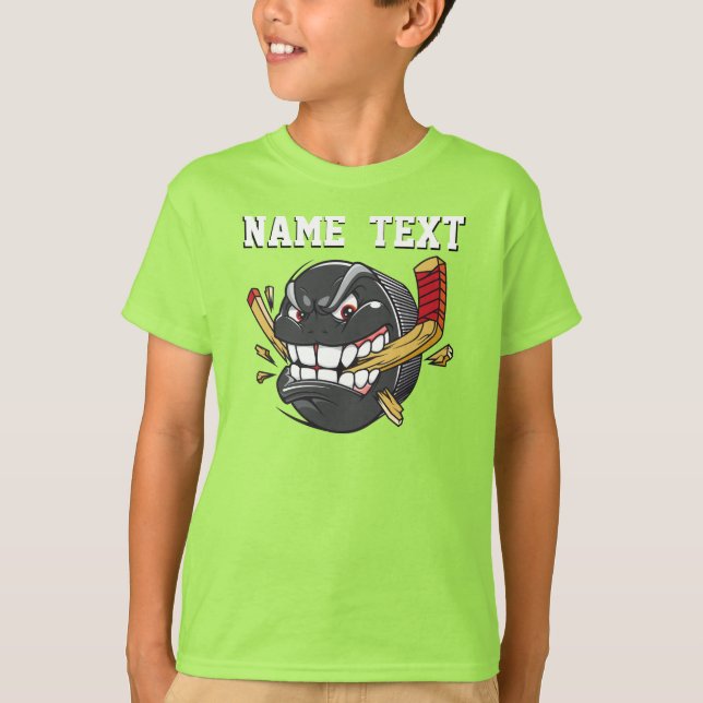 Personalized Hockey Shirts, Cool Angry Hockey Puck T-Shirt (Front)
