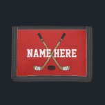 Personalized Hockey Stick Player Name on red Trifold Wallet<br><div class="desc">Personalized Hockey Stick Player Name on red wallet</div>