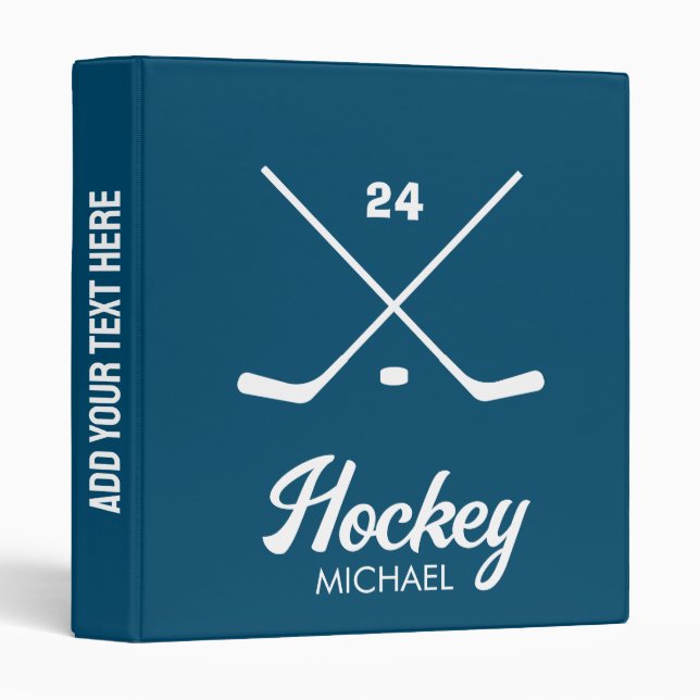 Personalized Hockey Sticks Player Name Blue  3 Ring Binder (Front/Spine)