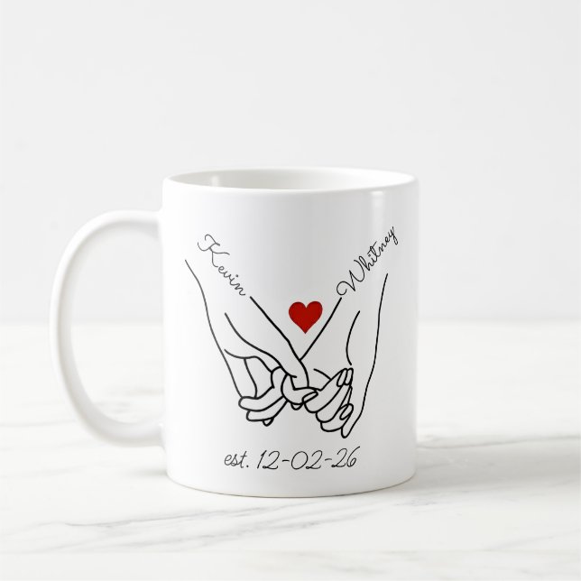 Personalized Holding Hands Couple Names & date Coffee Mug (Left)