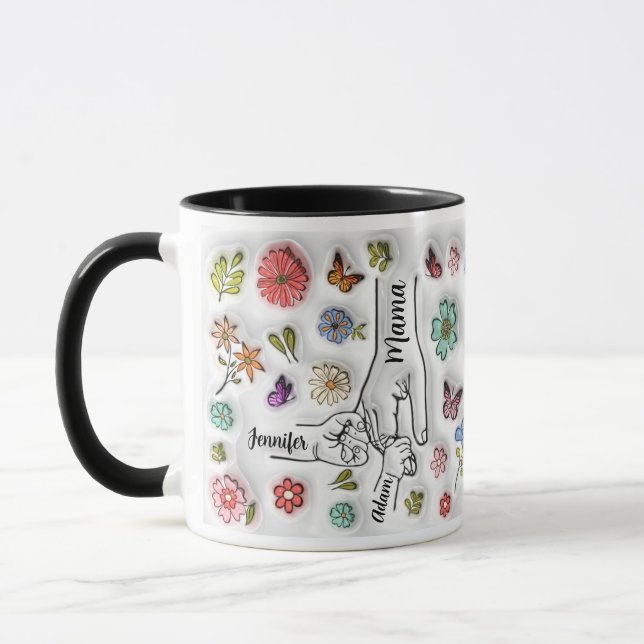 Personalized Holding Mom‘s Hand - 2 Children Mug (Left)