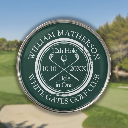 Personalized Hole in One Classic Emerald Green Golf Ball Marker