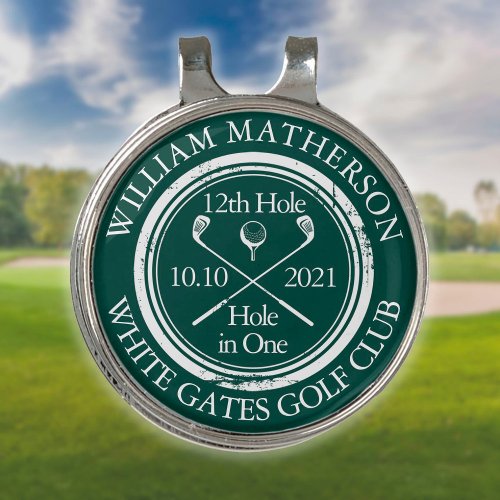 Personalized Hole in One Classic Emerald Green Golf Hat Clip