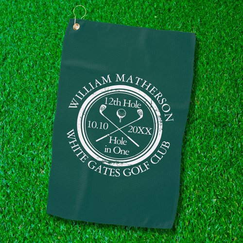 Personalized Hole in One Emerald Green Golf Towel