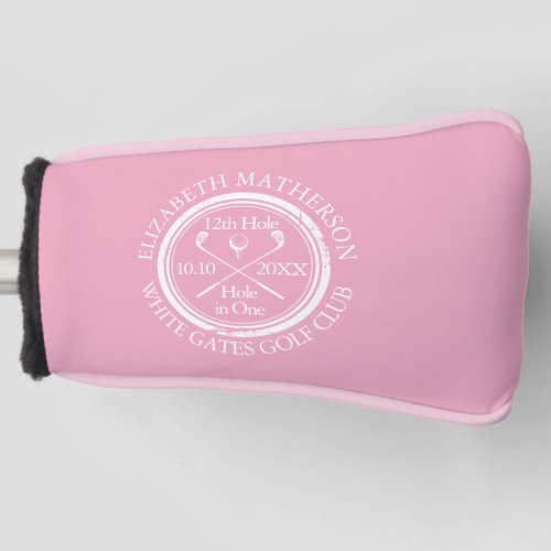 Personalized Hole in One Feminine Pink Golf Head Cover