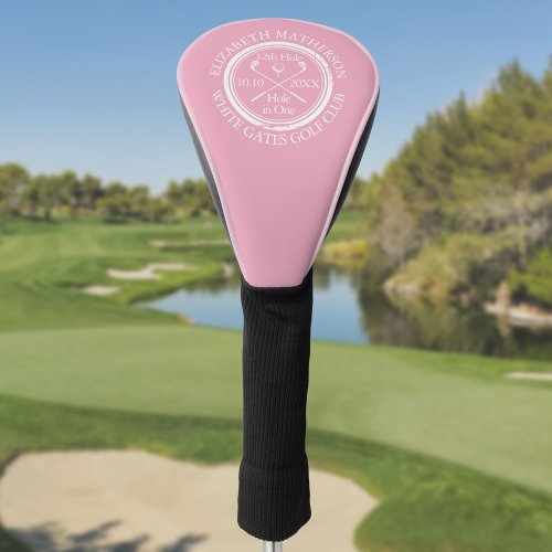 Personalized Hole in One Feminine Pink Golf Head Cover