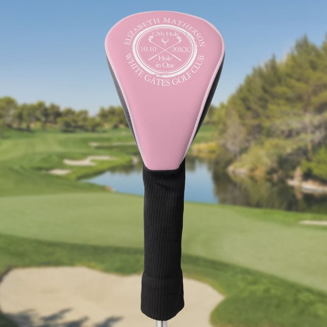 Personalized Hole in One Feminine Pink Golf Head Cover (Personalized Hole in One Feminine Pink Golf Head Cover)