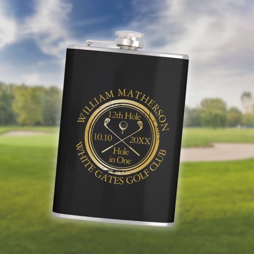 Personalized Hole in One Gold And Black Golf Flask