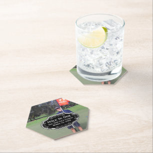 Personalized Hole In One Golf Photo and Stats Paper Coaster