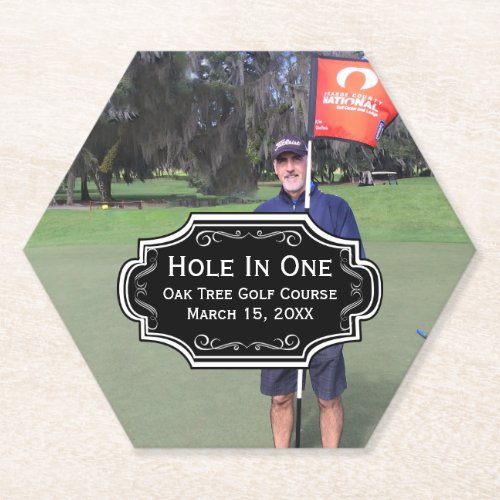 Personalized Hole In One Golf Photo and Stats Paper Coaster