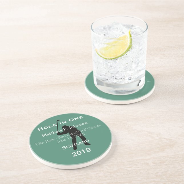 Personalized Hole In One Man Cave GOLFER'S Lodge Drink Coaster (Side)