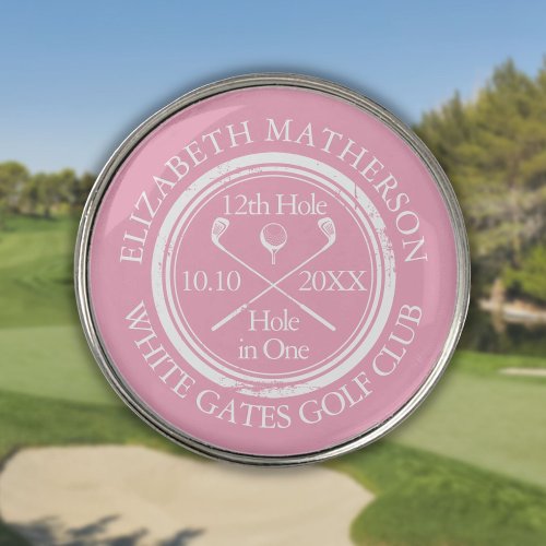 Personalized Hole in One Modern Feminine Pink Golf Ball Marker