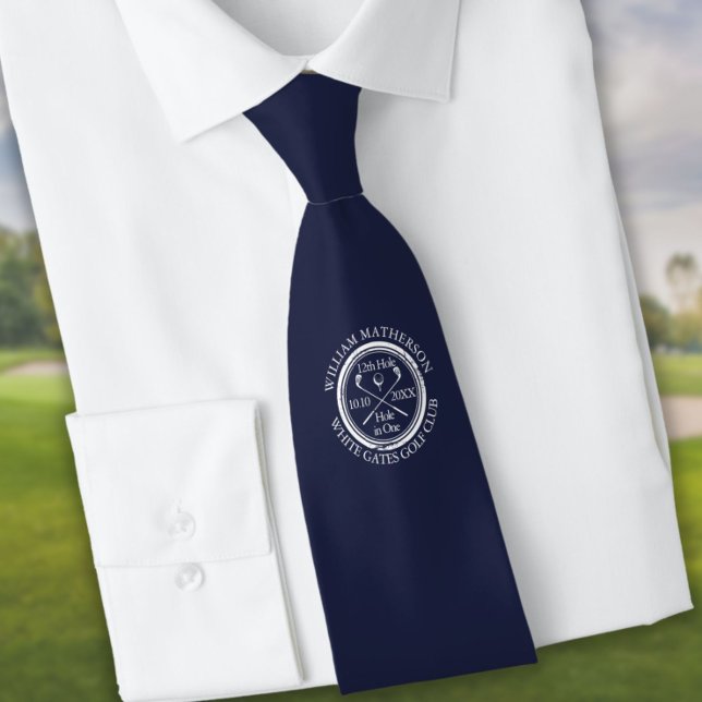 Personalized Hole in One Navy Blue Golf Neck Tie (Creator Uploaded)
