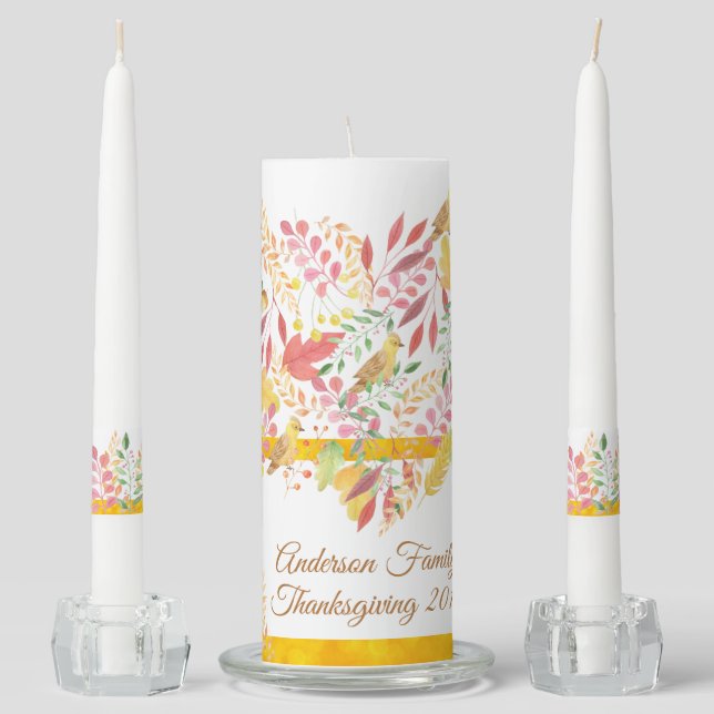 Personalized Holiday 2018 Family Name Watercolors Unity Candle Set (Front)