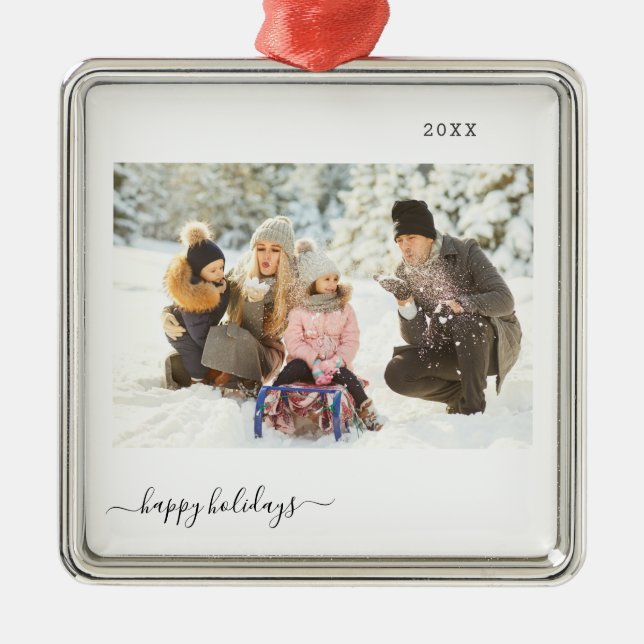 Personalized Holiday 2 Photo Modern Minimal 2024 Metal Ornament (Front)