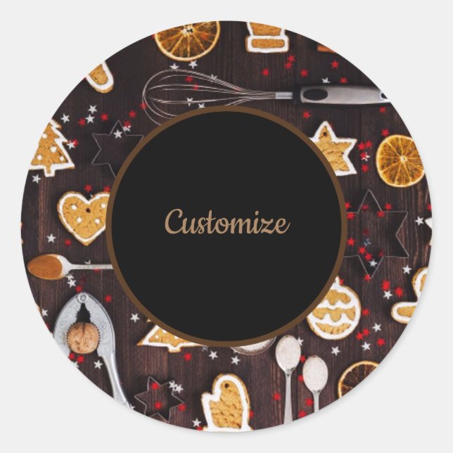 Personalized Holiday Baking Classic Round Sticker (Front)