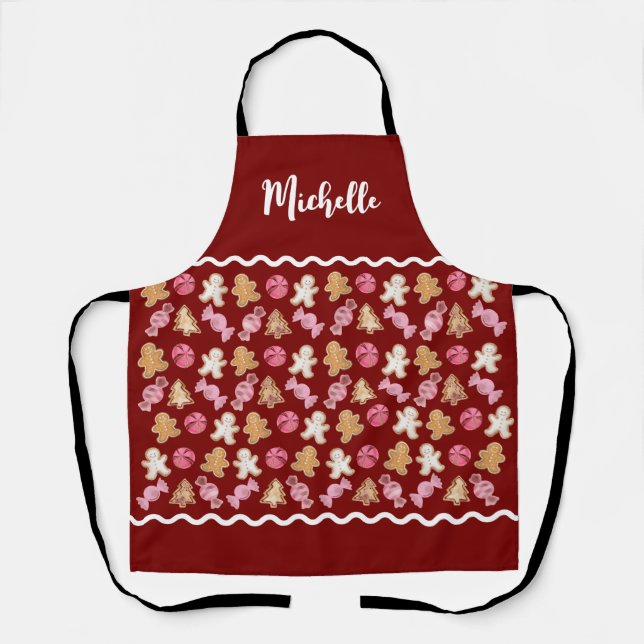 Personalized Holiday Baking Gingerbread Pattern Apron (Front)
