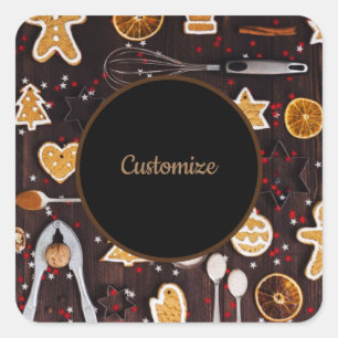 Personalized Holiday Baking Square Sticker