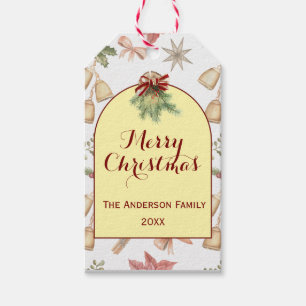 Personalized Holiday Bells & Pine Greenery Gift Tags