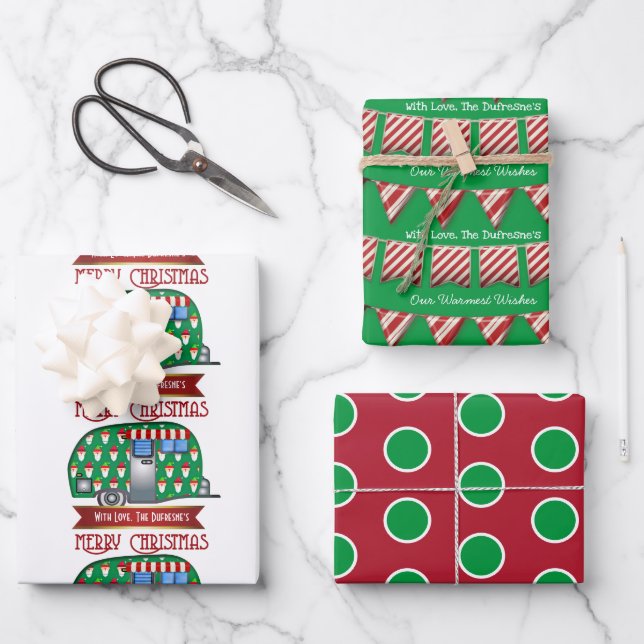 Personalized Holiday Camper Christmas Wrapping Paper Sheets (Front)