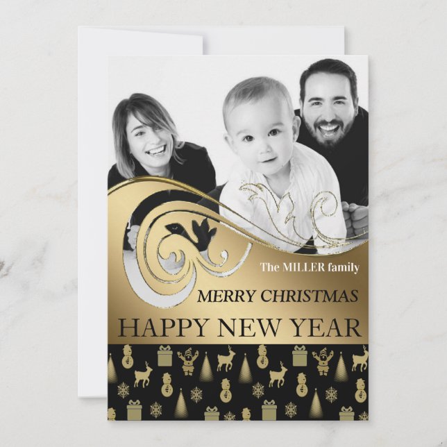 Personalized holiday card black and white photo (Front)