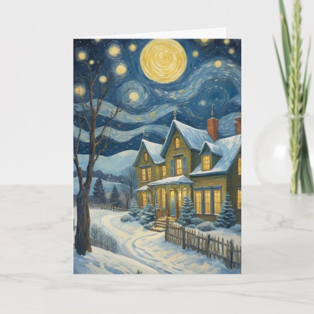 Personalized Holiday Card Starry Night Art Theme  (Front)