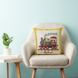 Personalized Holiday Christmas Train I Kids Gifts Throw Pillow