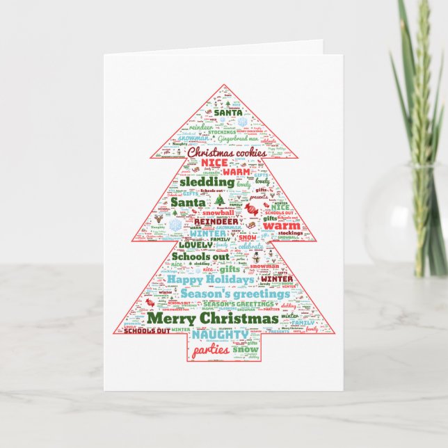 Personalized Holiday Christmas Tree Word Art Card (Front)